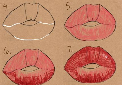 How to draw kissing lips