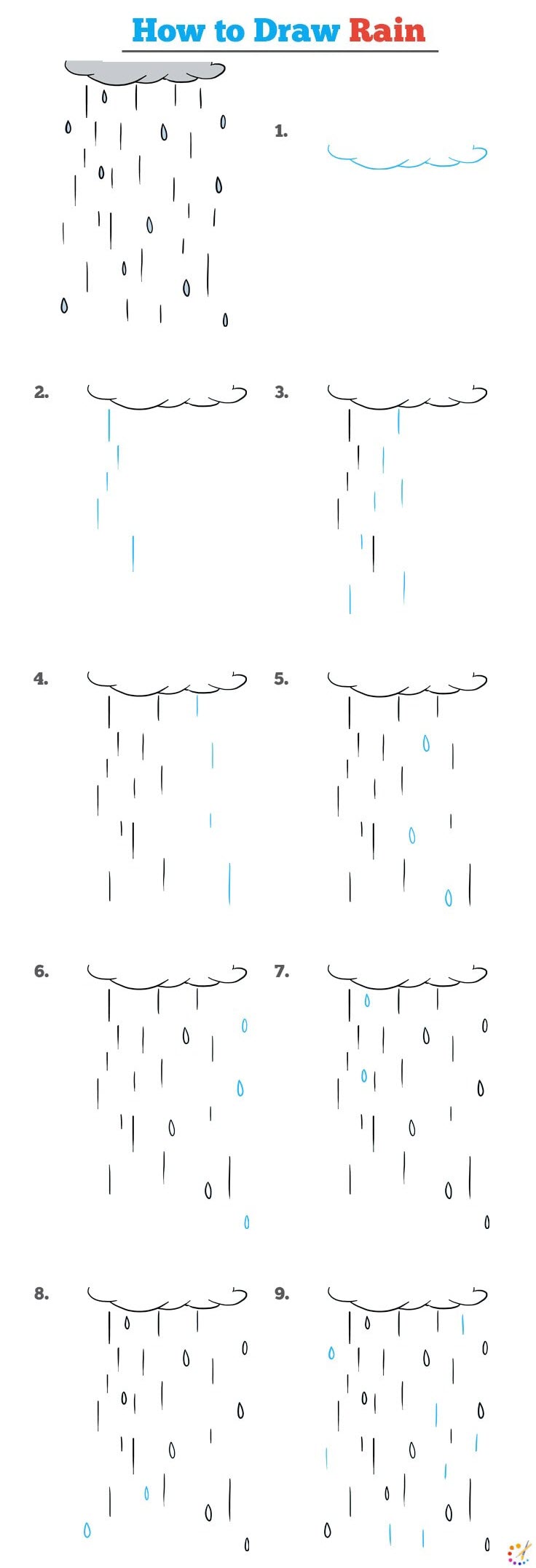 How to draw raining cloud