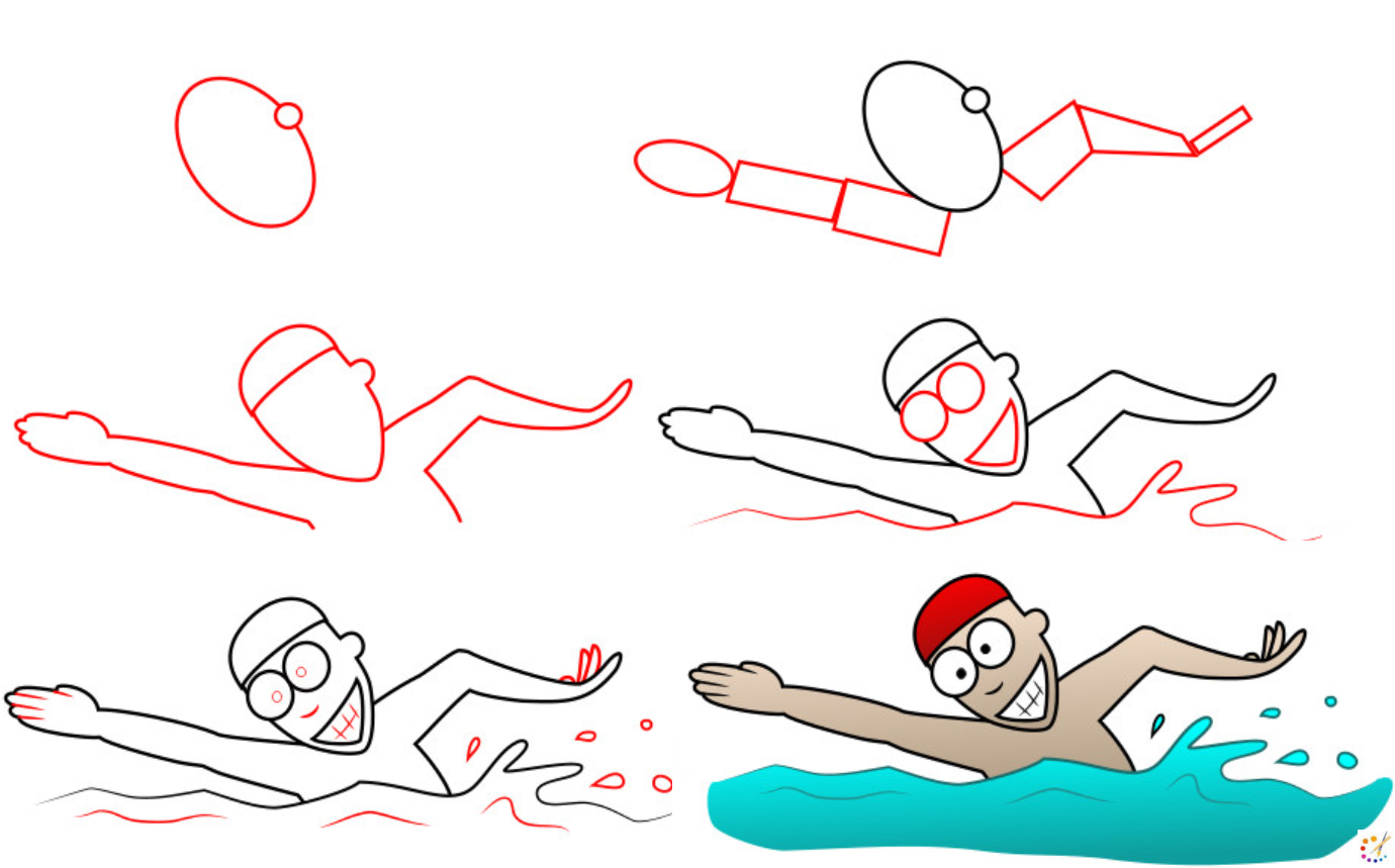 How to Draw a Swimmer Step By Step – For Kids & Beginners