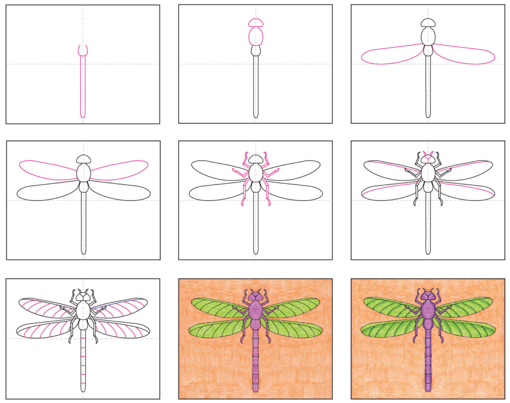 How to draw dragonfly