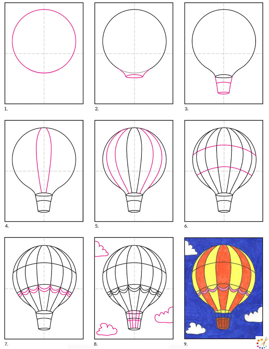 How to draw a hotair balloon