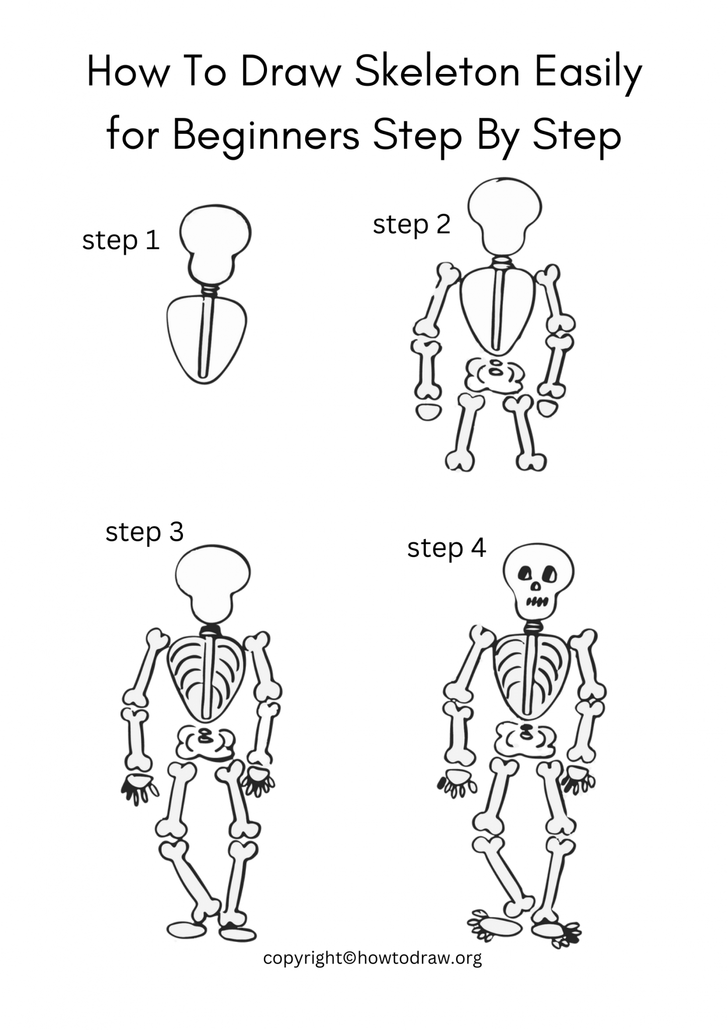 How To Draw A Skeleton Step By Step – For Kids & Beginners