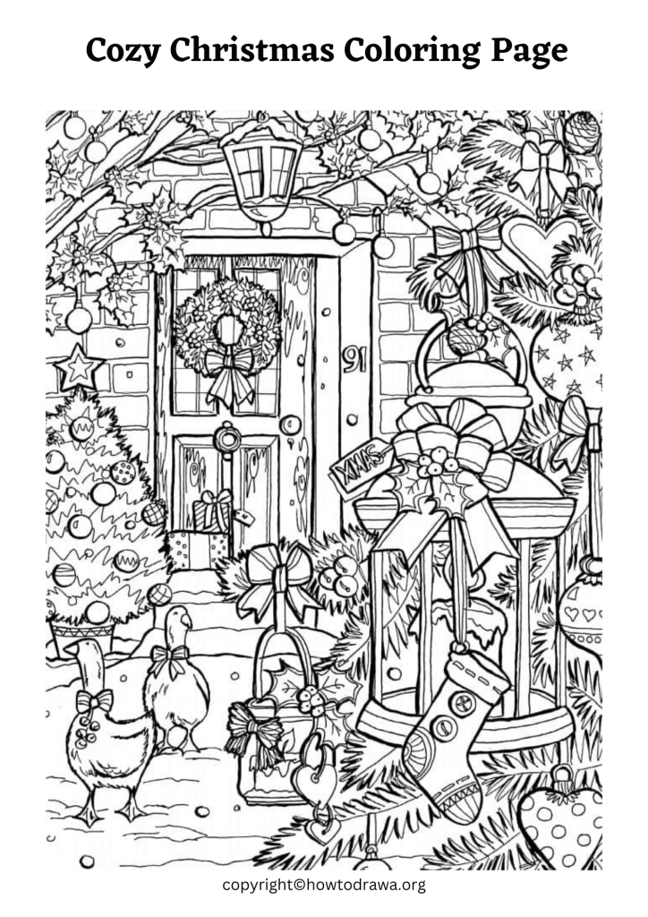 Cozy Christmas Coloring Page to Print and Color