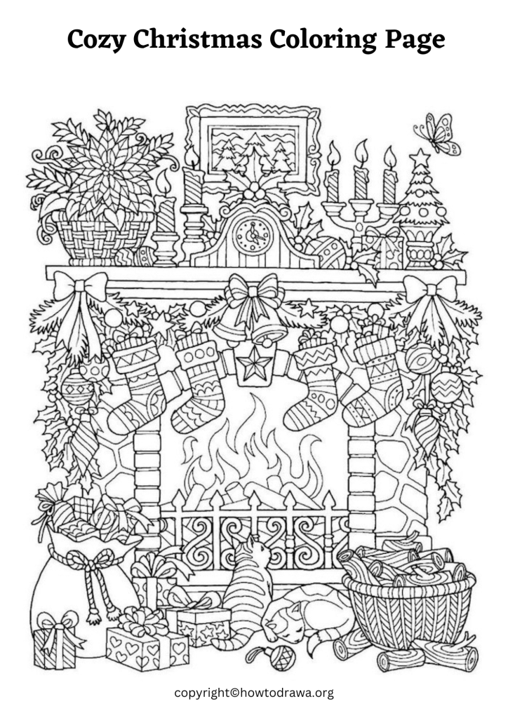 Cozy Christmas Coloring Page to Print and Color