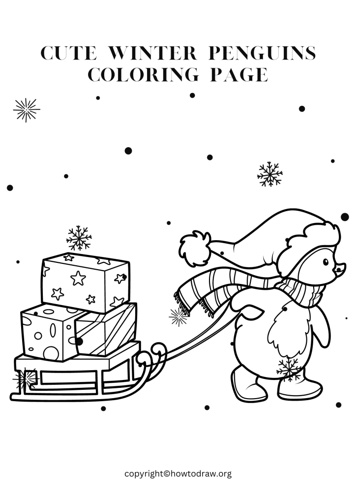 Cute Winter Penguins Coloring Page