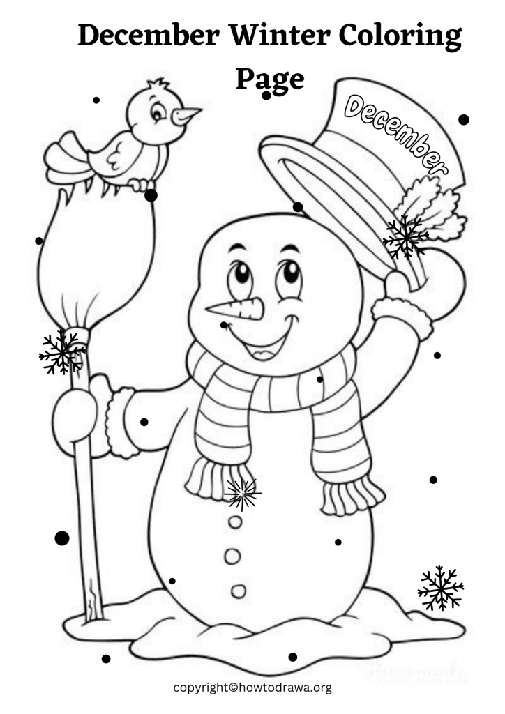 December Winter Coloring Page to Print and Color