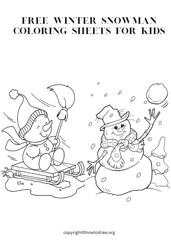 Free Winter Snowman Coloring Sheets for Kids