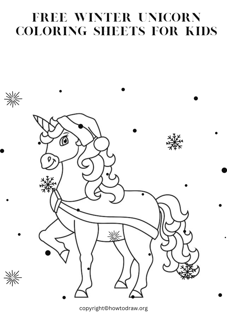 Free Winter Unicorn Coloring Sheets for Kids