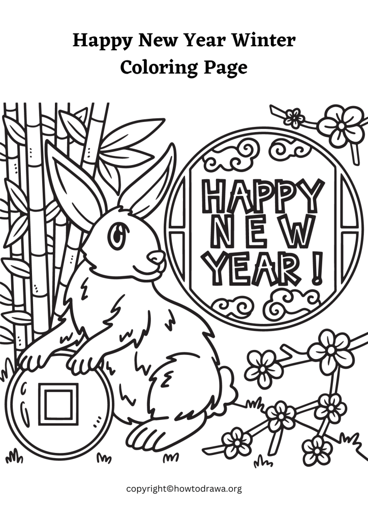 Happy New Year Winter Coloring Page