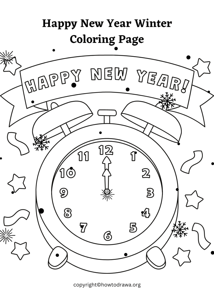 Happy New Year Winter Coloring Page to Print and Color