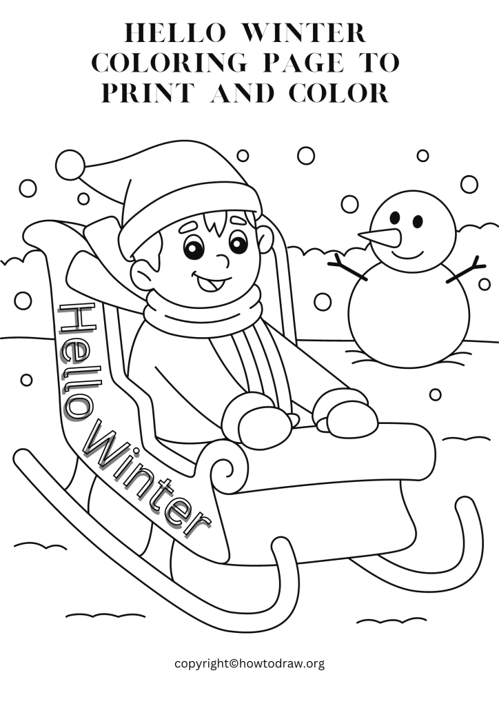 Hello Winter Coloring Page to Print and Color