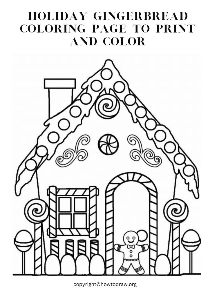 Holiday Gingerbread Coloring Page to Print and Color