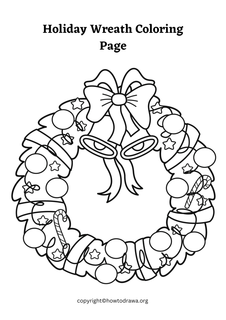 Holiday Wreath Coloring Page to Print and Color