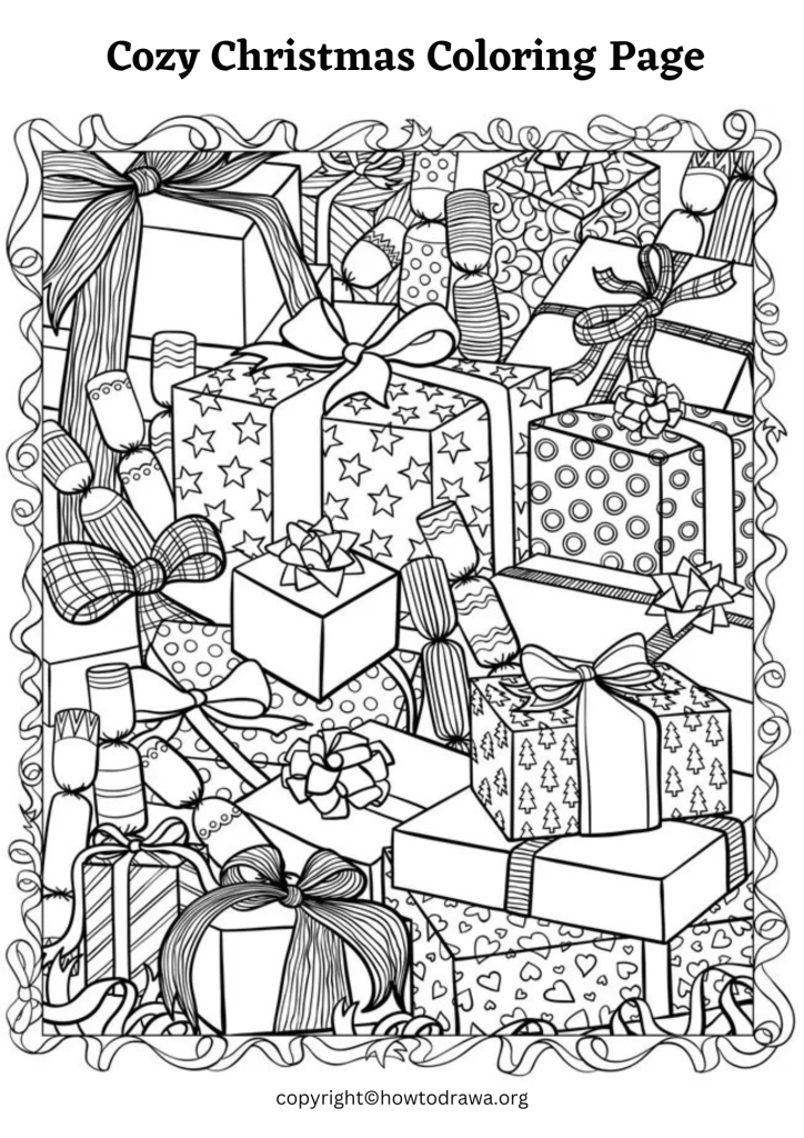 Simple Cozy Christmas Coloring Sheet to Print and Color