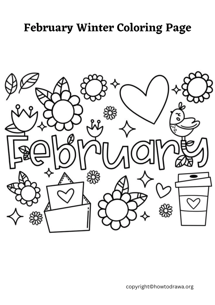 Simple February Winter Coloring Sheet to Print and Color