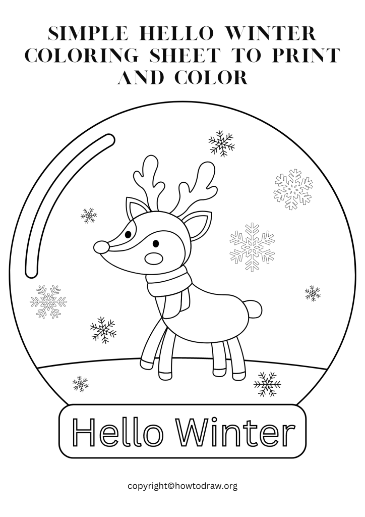 Simple Hello Winter Coloring Sheet to Print and Color