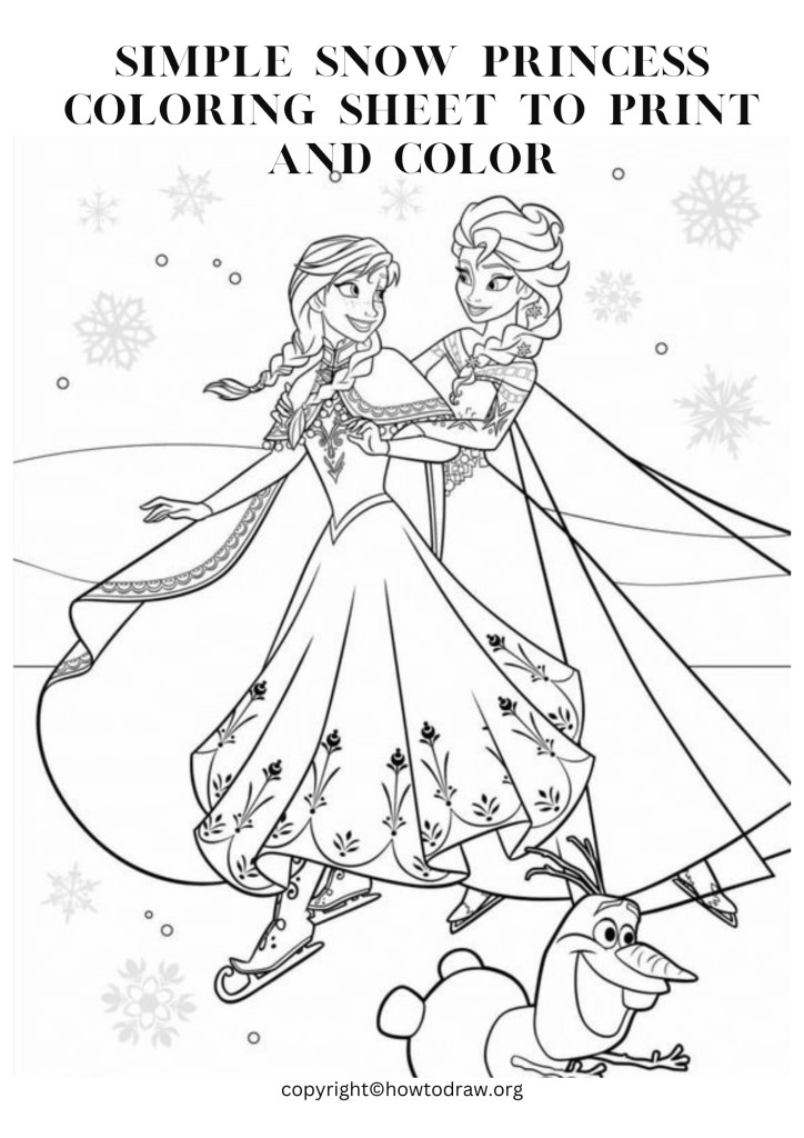 Simple Snow Princess Coloring Sheet to Print and Color