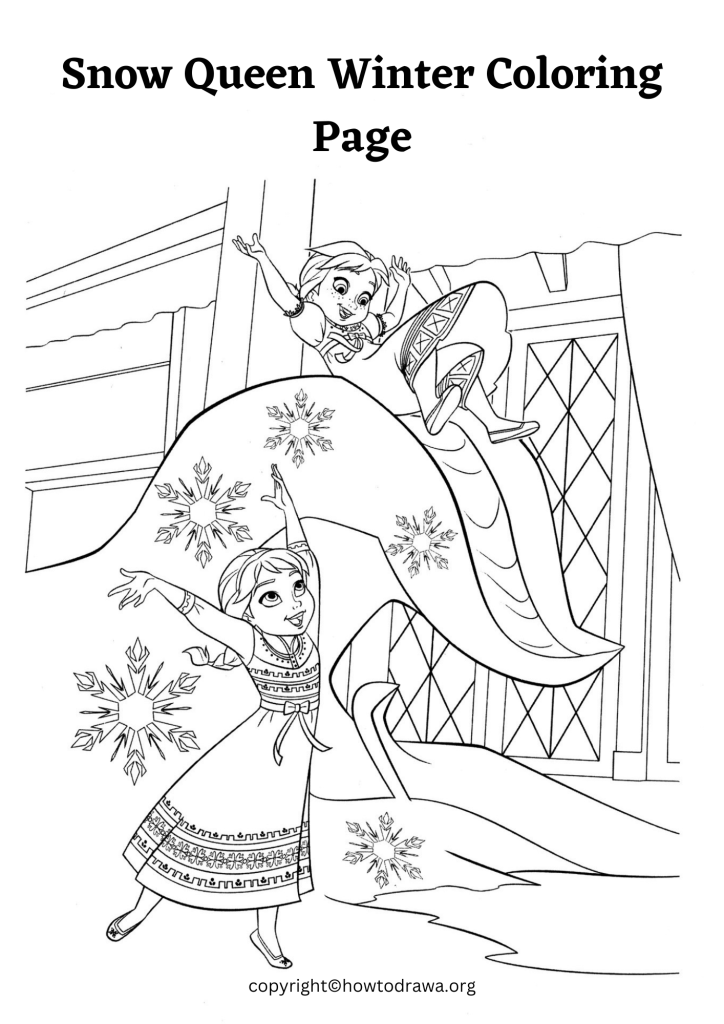 Simple Snow Queen Winter Coloring Sheet to Print and Color