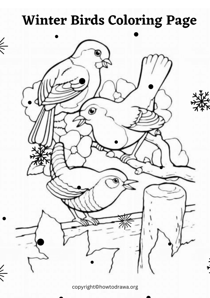 Simple Winter Birds Coloring Sheet to Print and Color