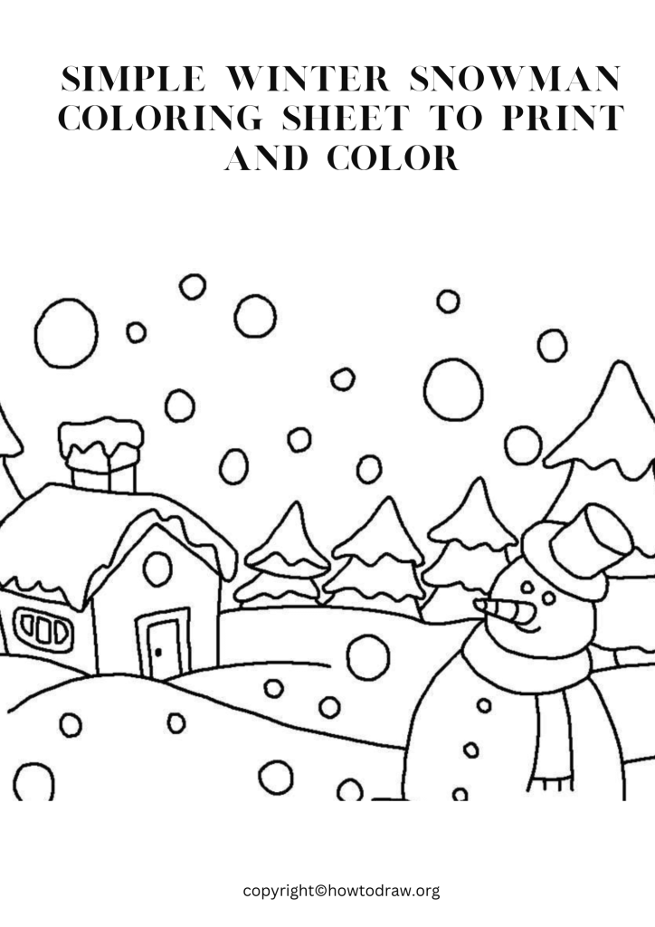 Simple Winter Snowman Coloring Sheet to Print and Color