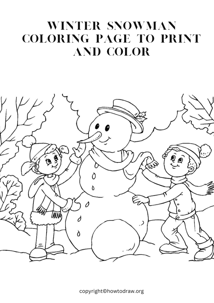 Winter Snowman Coloring Page to Print and Color