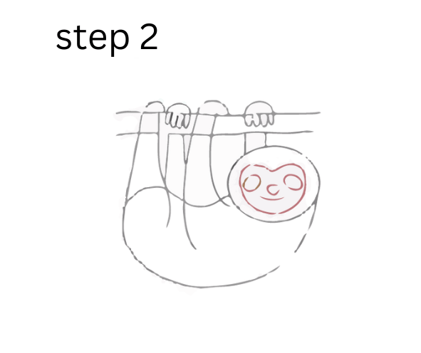 how to draw a sloth step 2