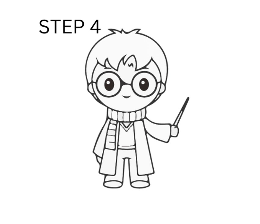 how to draw harry potter step 4