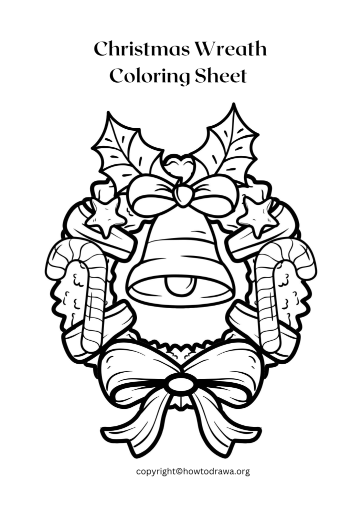 Christmas Wreath Coloring Page to Print and Color