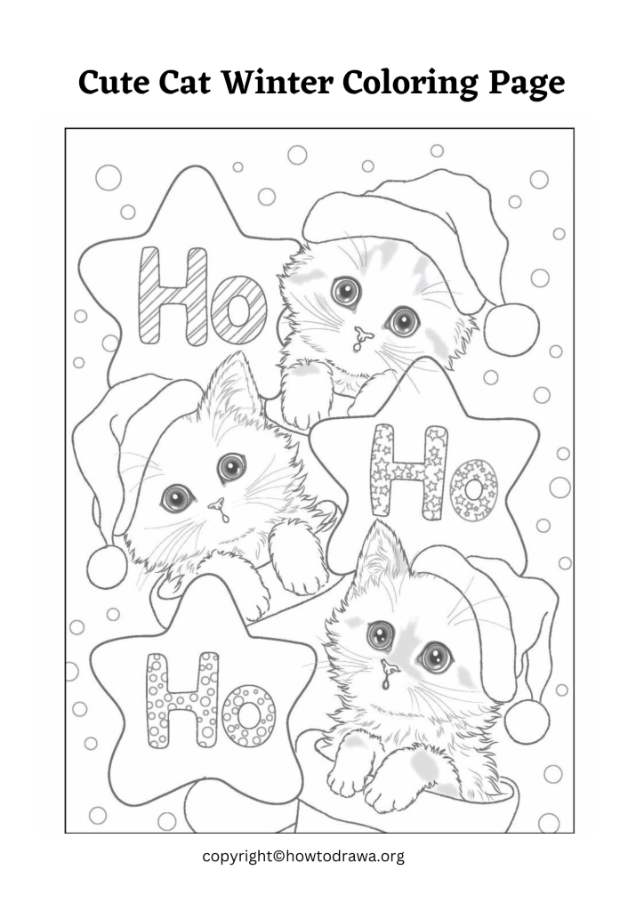 Cute Cat Winter Coloring Page