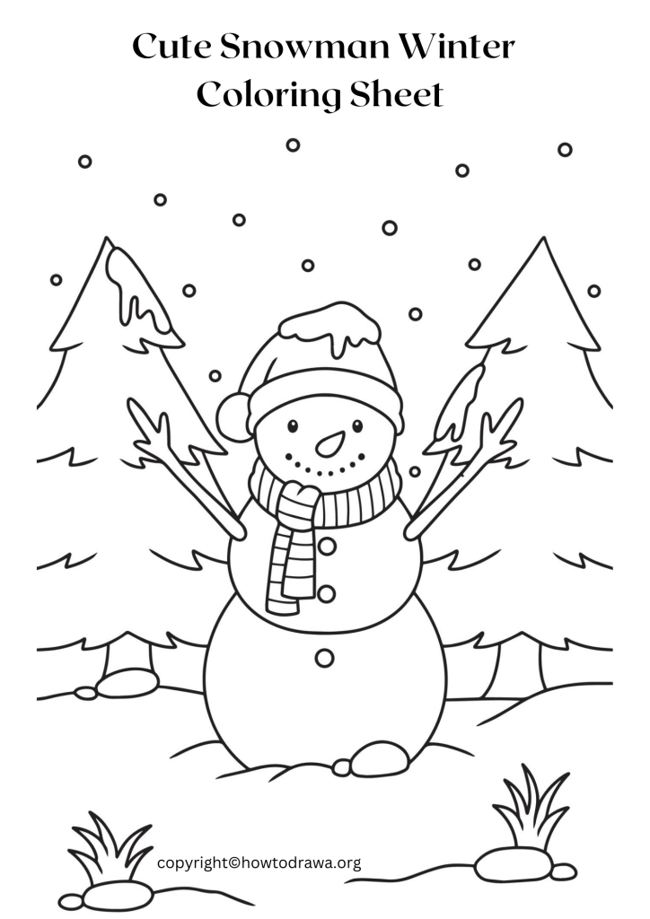 Cute Snowman Winter Coloring Page to Print and Color