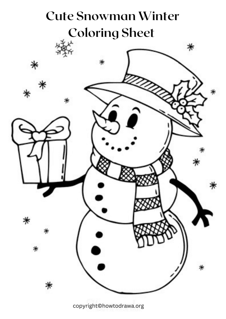 Cute Snowman Winter Coloring Sheet