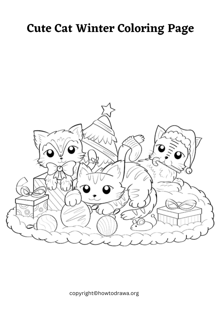 Free Cute Cat Winter Coloring Sheets for Kids