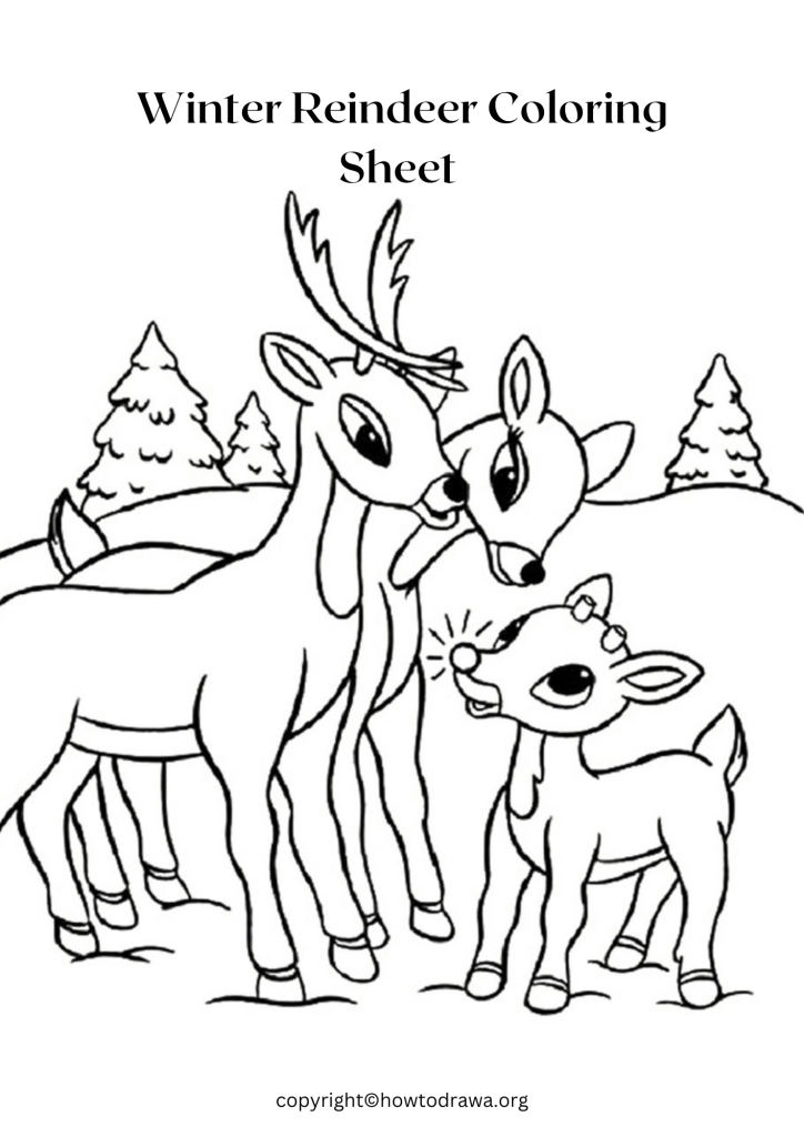 Free Winter Reindeer Coloring Pages for Kids