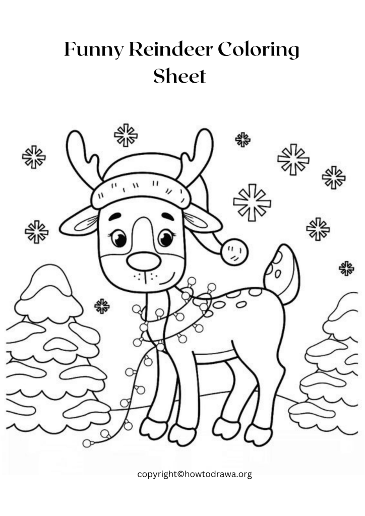 Funny Reindeer Coloring Page to Print and Color