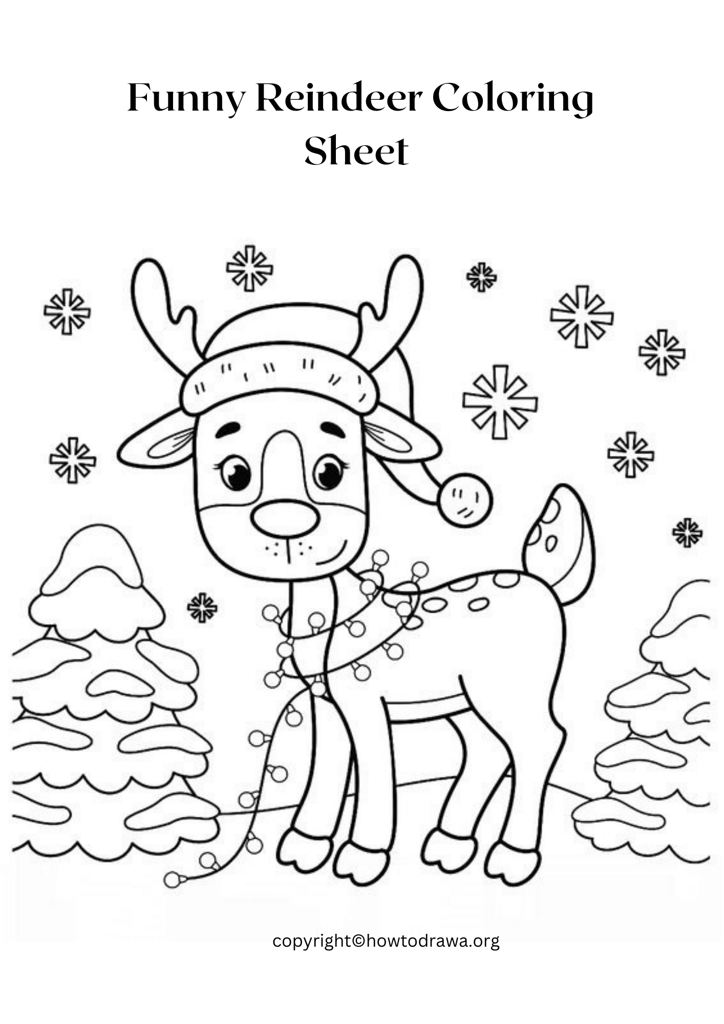 Funny Reindeer Coloring Sheet for Kids [Free Printable]