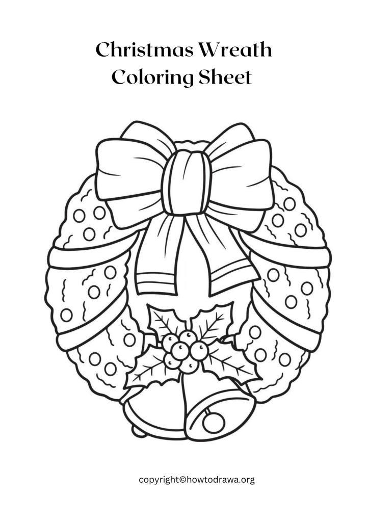 Simple Christmas Wreath Coloring Sheet to Print and Color