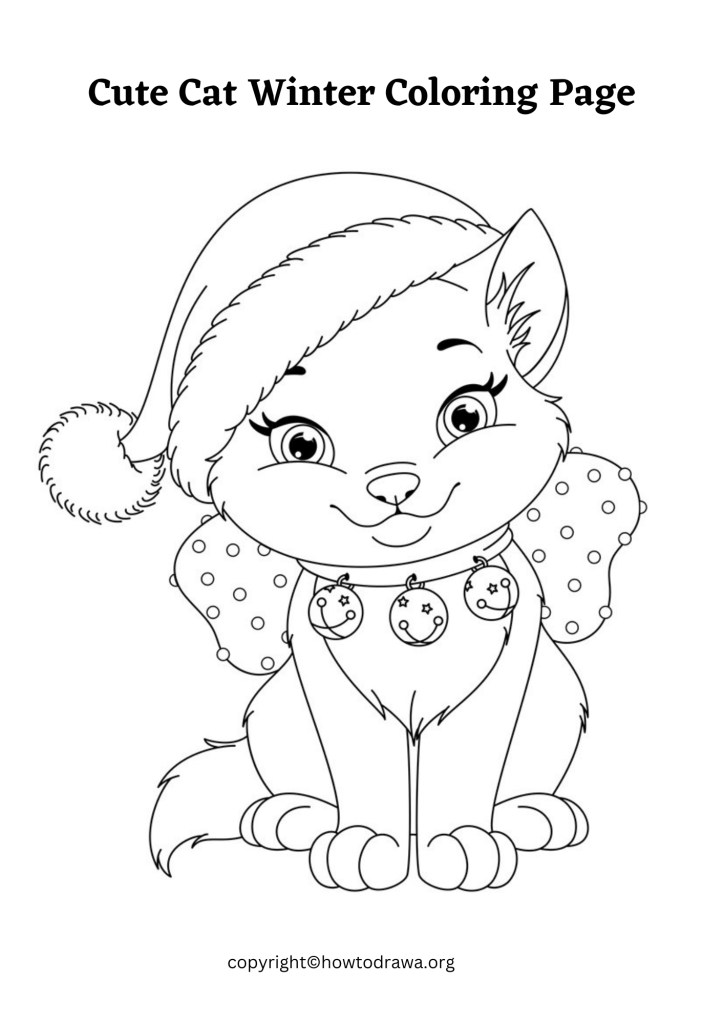 Simple Cute Cat Winter Coloring Sheet to Print and Color