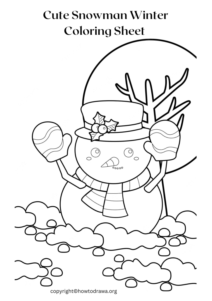 Simple Cute Snowman Winter Coloring Sheet to Print and Color