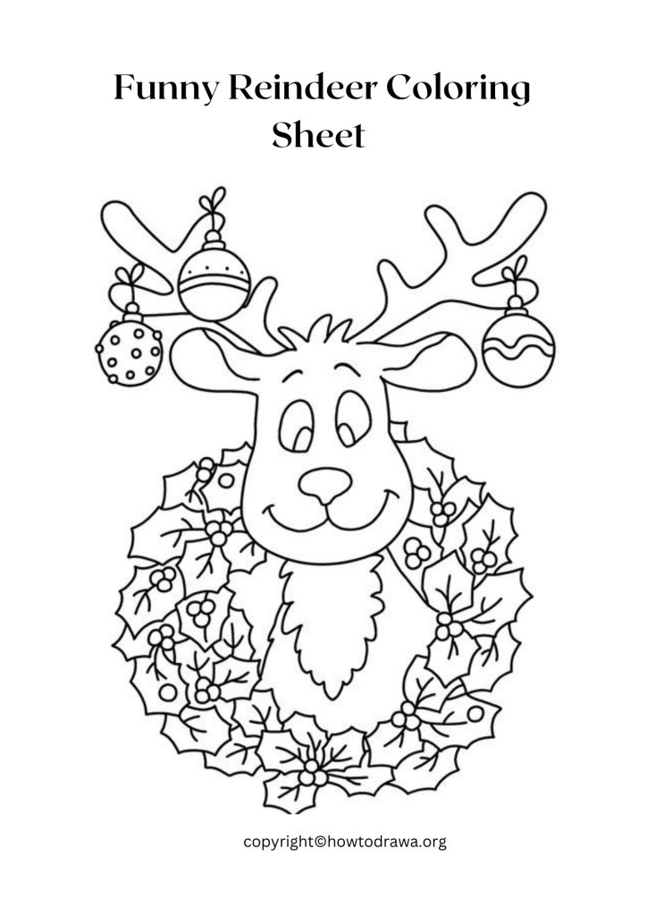 Simple Funny Reindeer Coloring Sheet to Print and Color