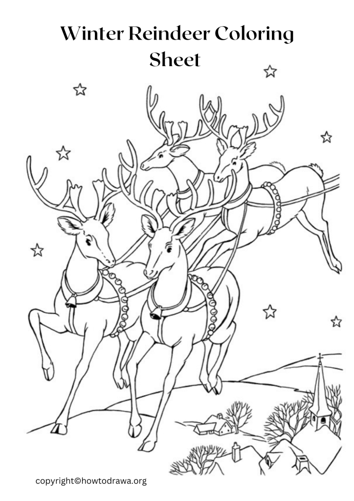 Simple Winter Reindeer Coloring Sheet to Print and Color