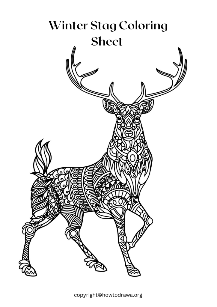 Simple Winter Stag Coloring Sheet to Print and Color