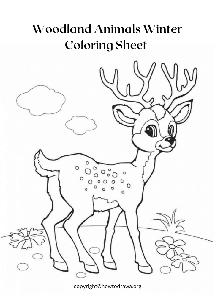 Simple Woodland Animals Winter Coloring Sheet to Print and Color