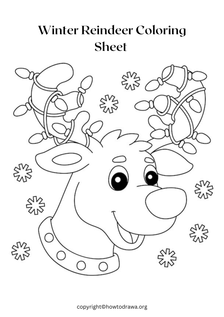 Winter Reindeer Coloring Page to Print and Color