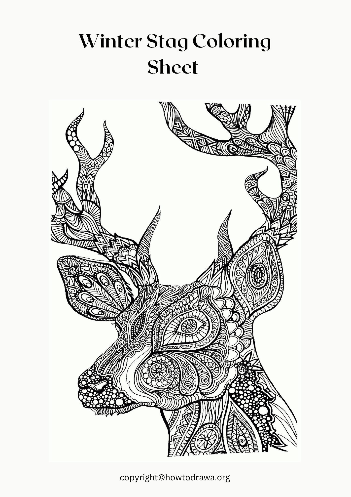 Winter Stag Coloring Sheet for Kids [Free Printable]