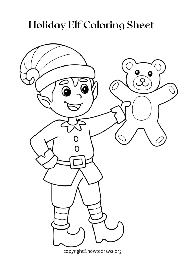 Free Holiday Elf Coloring Pages for Kids