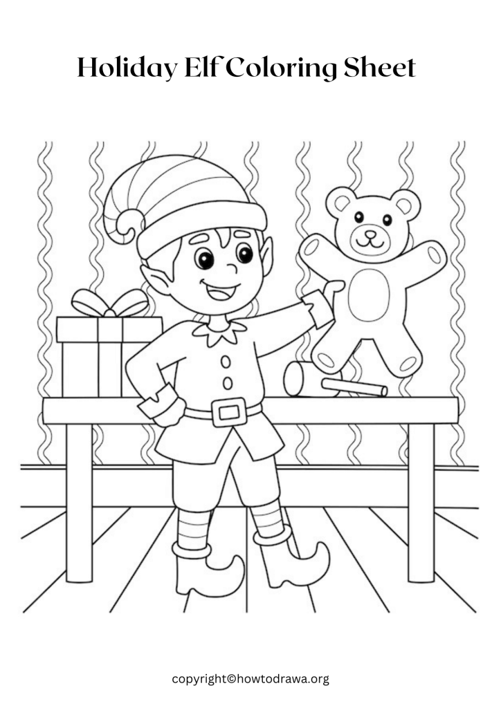 Holiday Elf Coloring Page to Print and Color