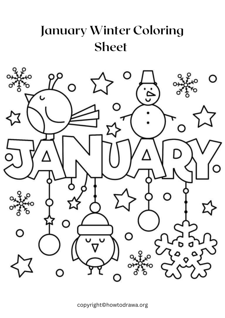 January Winter Coloring Page to Print and Color