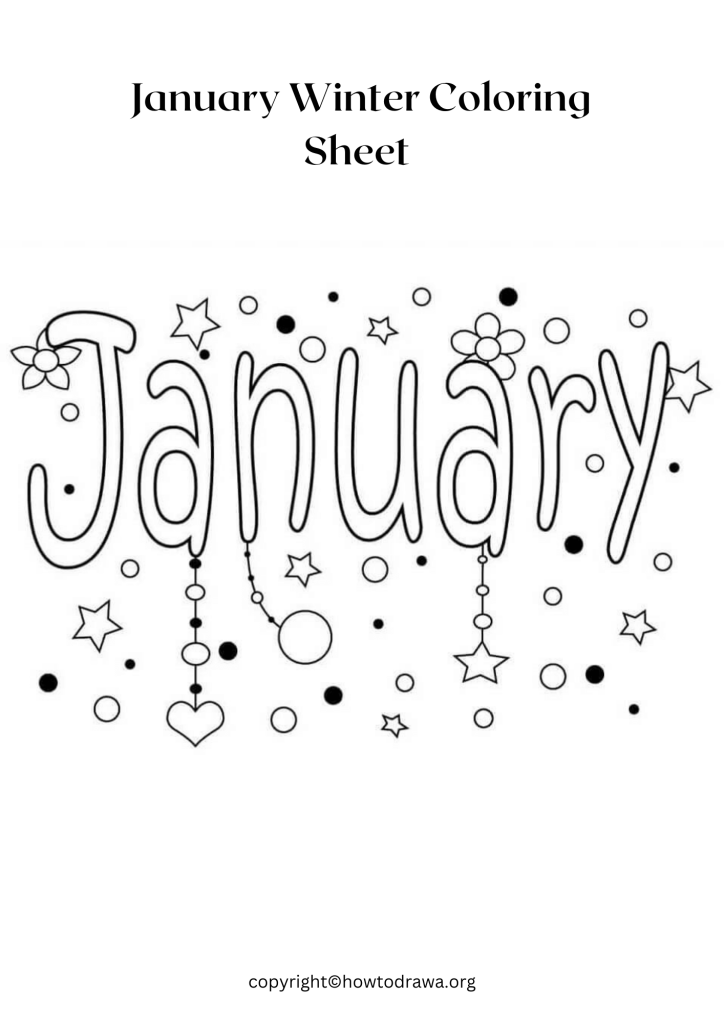 Simple January Winter Coloring Sheet to Print and Color