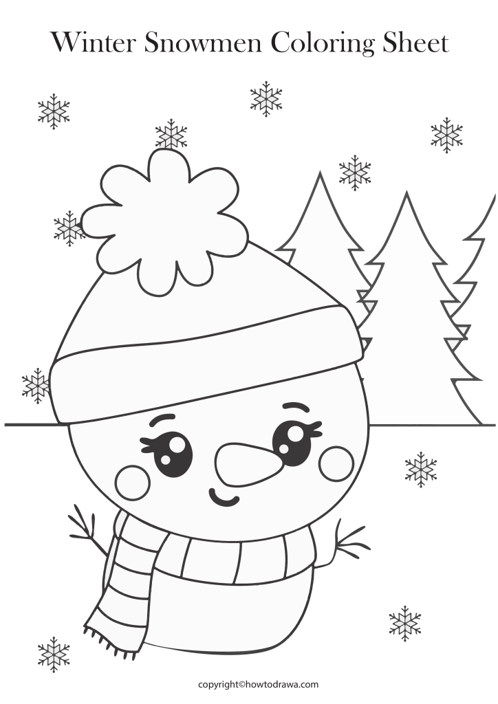 Winter Snowmen Coloring Page to Print and Color