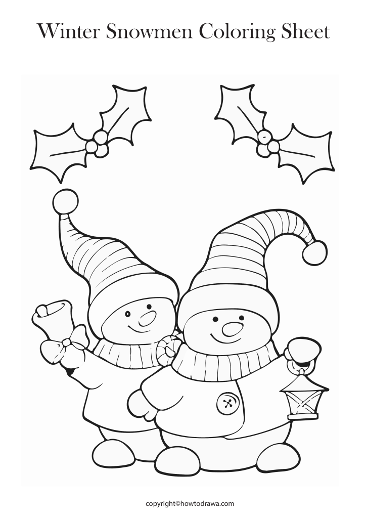 Winter Snowmen Coloring Sheet